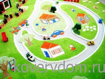 Детский развивающий игровой рельефный 3D ковер Домики в деревне синий Детский развивающий игровой рельефный 3D ковер Домики в деревне синий